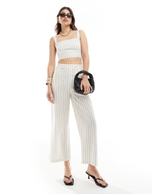 asos Stradivarius linen look square neck cami top & trouser co-ord in rustic stripe