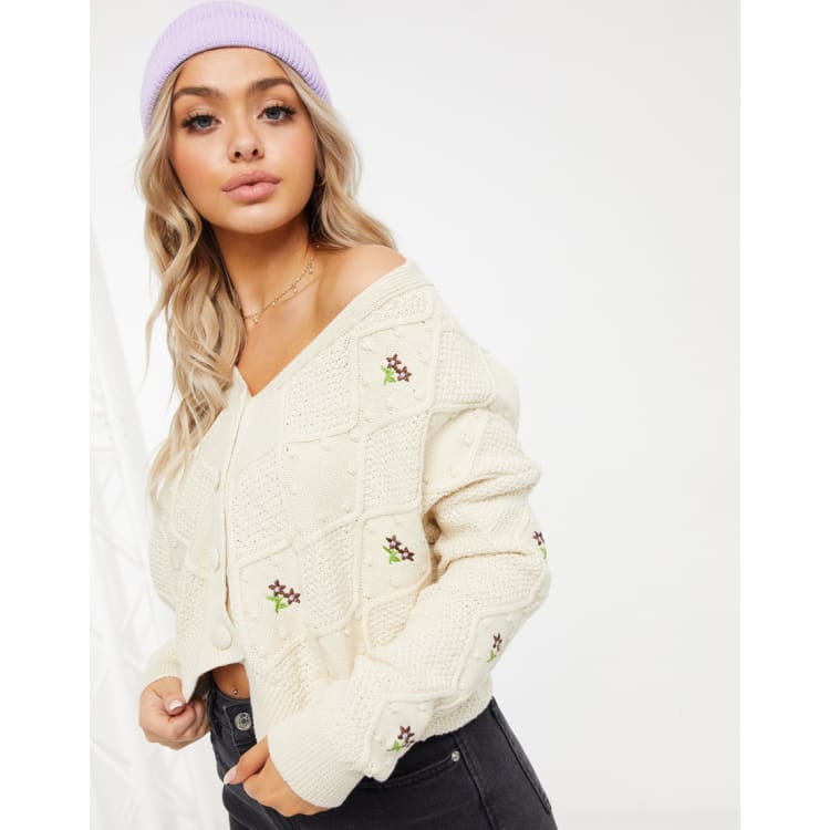Stradivarius matching set embroidered crop top and cardigan