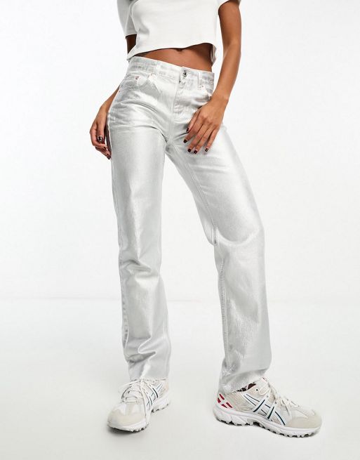 Stradivarius metallic bandeau top and Boy trouser in silver