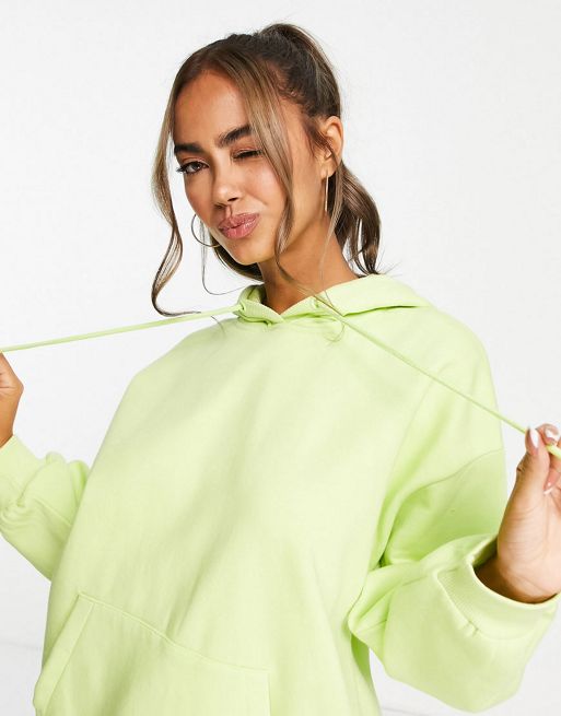Stradivarius oversized hoodie and basic jogger co-ord in lime | ASOS