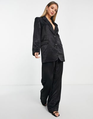 Stradivarius satin blazer and trouser co-ord in black | ASOS