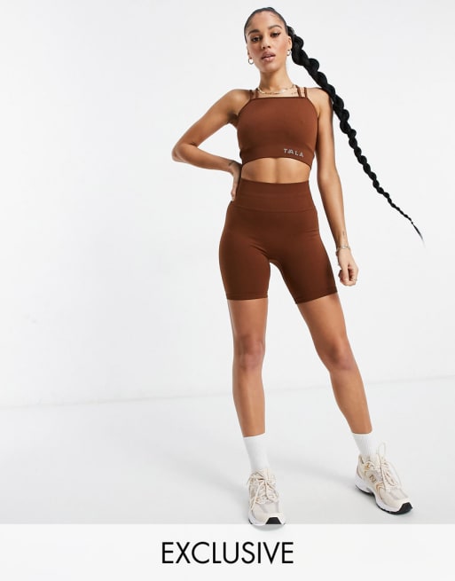 TALA Solasta medium support strappy sports bra in brown