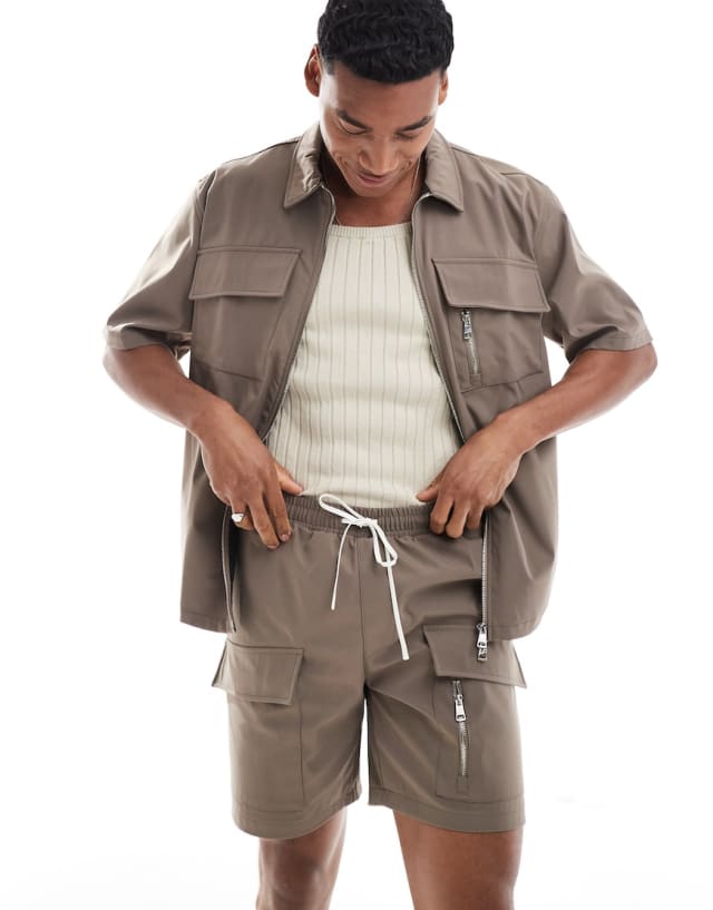 The Couture Club - co-ord nylon utility set in brown