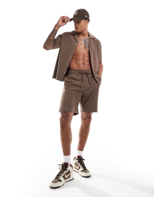The Couture Club co-ord rib textured short set in brown