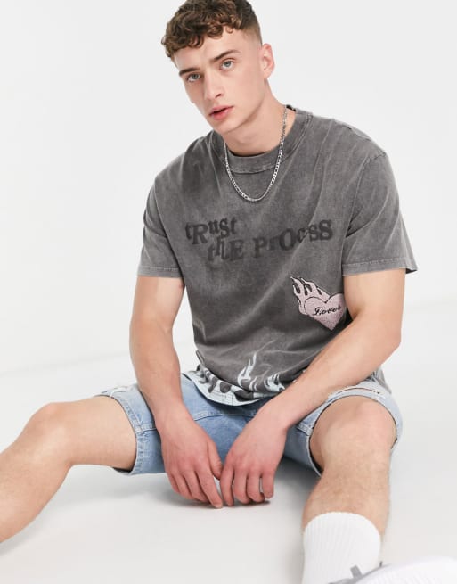 The Couture Club - Co-ord set in zwart met vlammen- en tekstprint