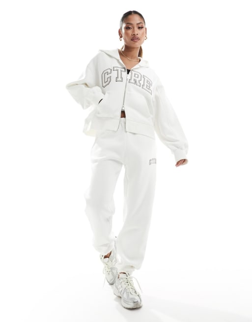 The Couture Club co-ord varsity jogger set in white