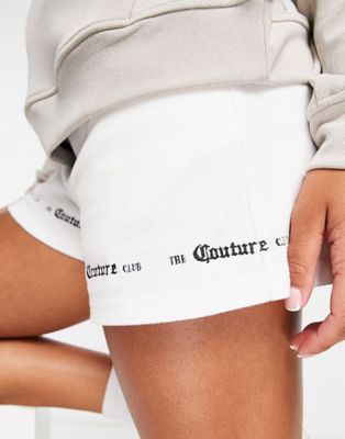 The Couture Club lounge gothic ribbed 90s shorts in white co-ord