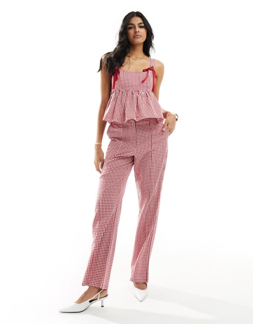 The Frolic – Gesmoktes Set in Rot aus Oberteil und Hose mit Schleifendetail