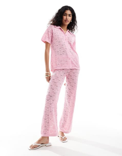 The Frolic hibiscus crochet beach co-ord in bubblegum pink - view 1