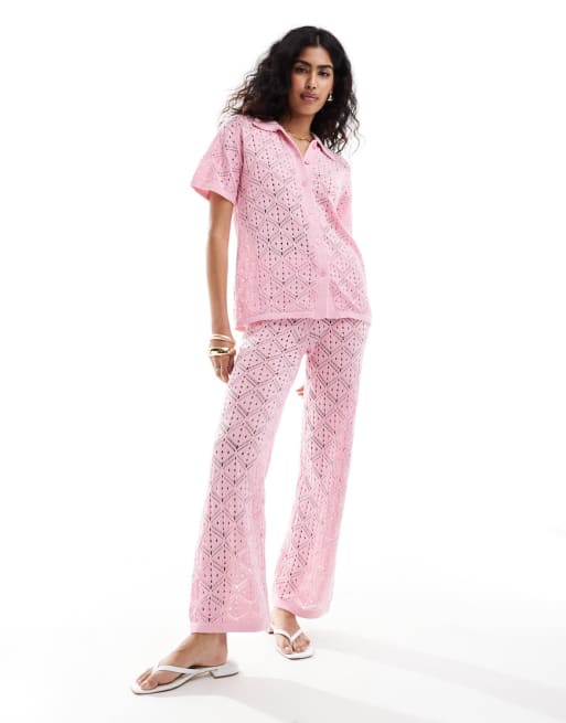 The Frolic - Hibiscus - Gehaakte strand-co-ord set in bubblegum-roze
