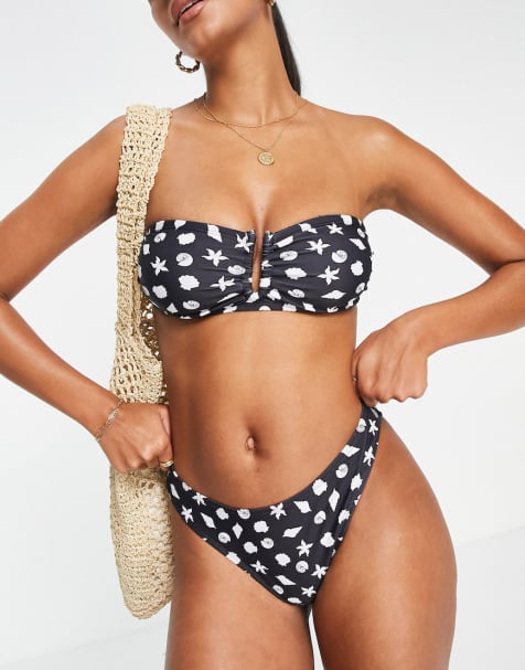 The Frolic high leg scoop bikini bottom in black texture