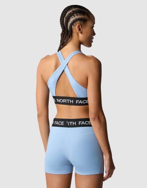  The North Face sports bra and shorts set in steel blue