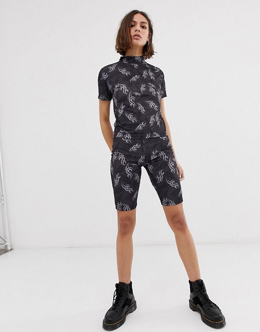 The Ragged Priest high neck t-shirt and legging shorts in all over print co-ord