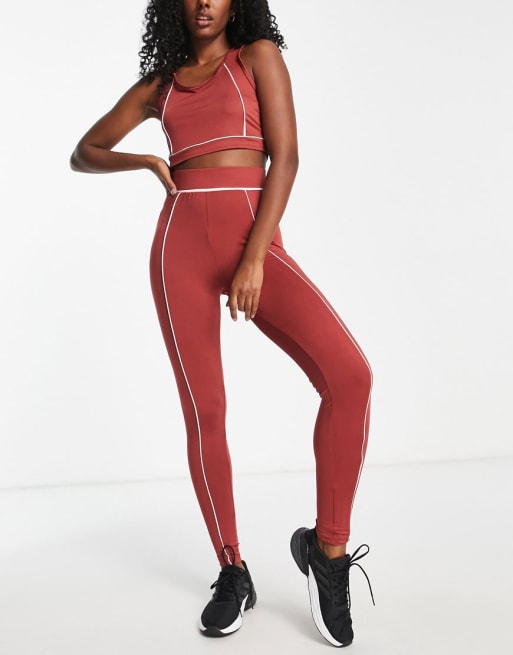 Threadbare – Fitness – Rdzawy zestaw sportowy z kontrastowym szwem