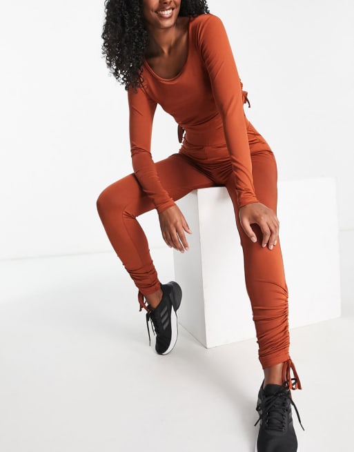 Threadbare - Fitness - Sportieve combi-set met gerimpeld effect en gestrikte zijkanten in pittig oranje