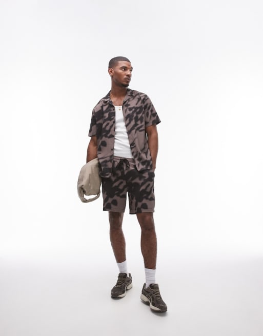 TM - Plissé co-ord set met print in bessenkleur