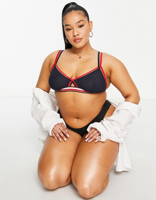 Tommy Hilfiger Curve – Transparentes Lingerie-Set aus recyceltem Nylonmix in Marineblau mit Sternchenmotiven