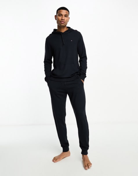 Black Velour Tracksuit for Men, Matching Loungewear Trousers and