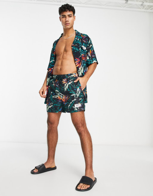 Tommy Hilfiger polyester tropical print swim shorts co ord BLACK ASOS