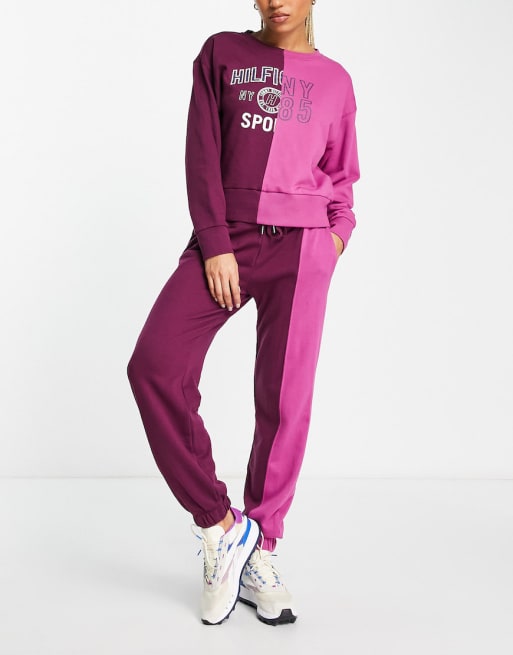 Tommy Hilfiger Sport splice logo sweatshirt and trackies set in purple multi