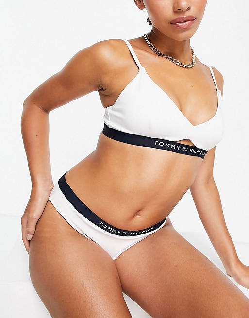 Tommy Hilfiger logo tape cut out crop bikini top in white