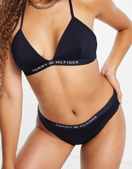 kommando gør ikke frihed Tommy Hilfiger tape logo triangle bikini in black | ASOS