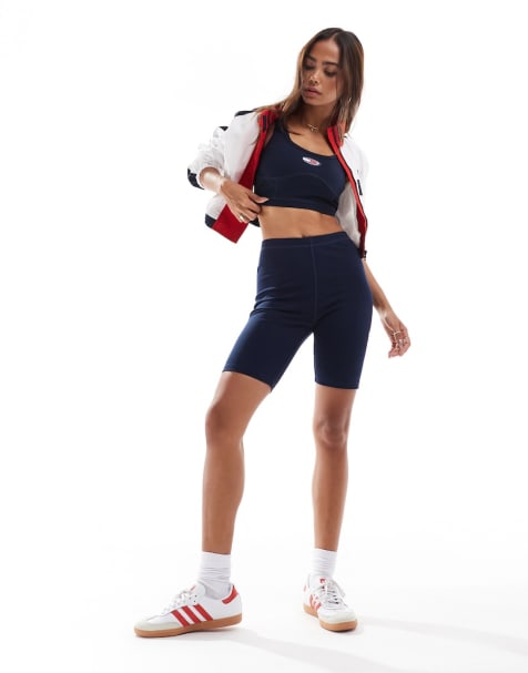 Tommy Jeans archive logo bralette and legging shorts in navy - view 1