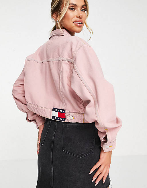 Tommy Jeans co-ord cropped jacket and mom jeans in pink wash