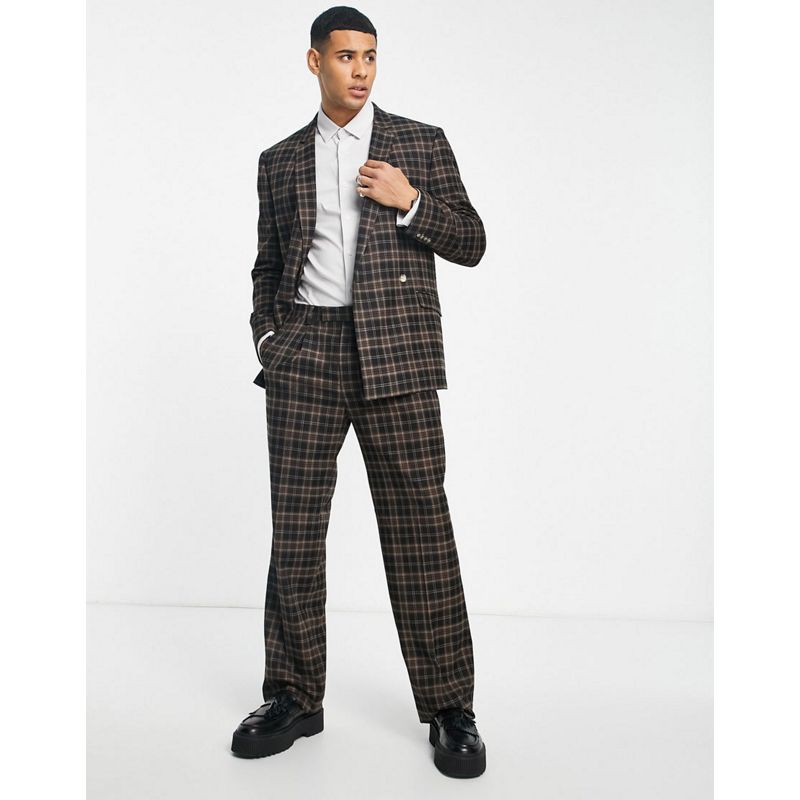 Pantaloni da abito SDhpm Topman - Abito con giacca squadrata e pantaloni con fondo ampio marrone a quadri
