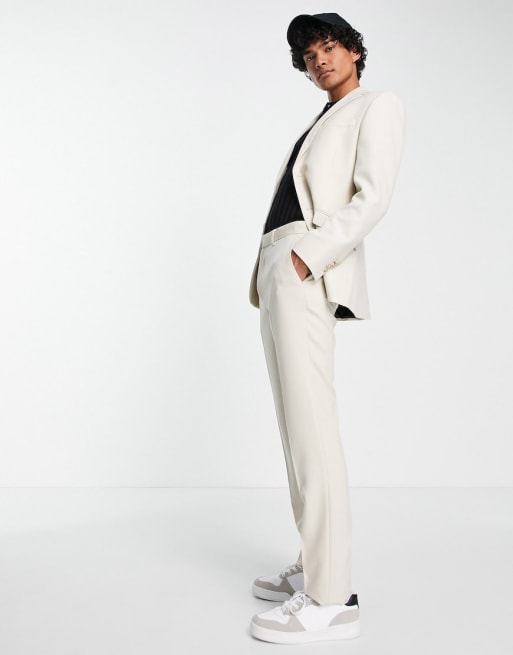 Topman - Abito skinny in tessuto riciclato grigio pietra