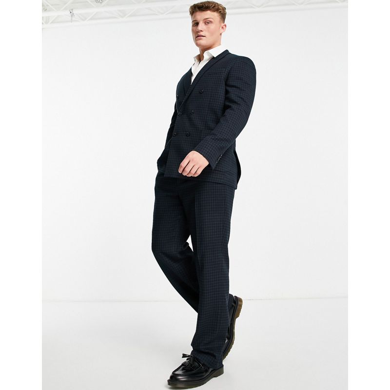 Topman – Anzug mit lockerem Schnitt und Blackwatch-Karomuster in Marineblau und Grün