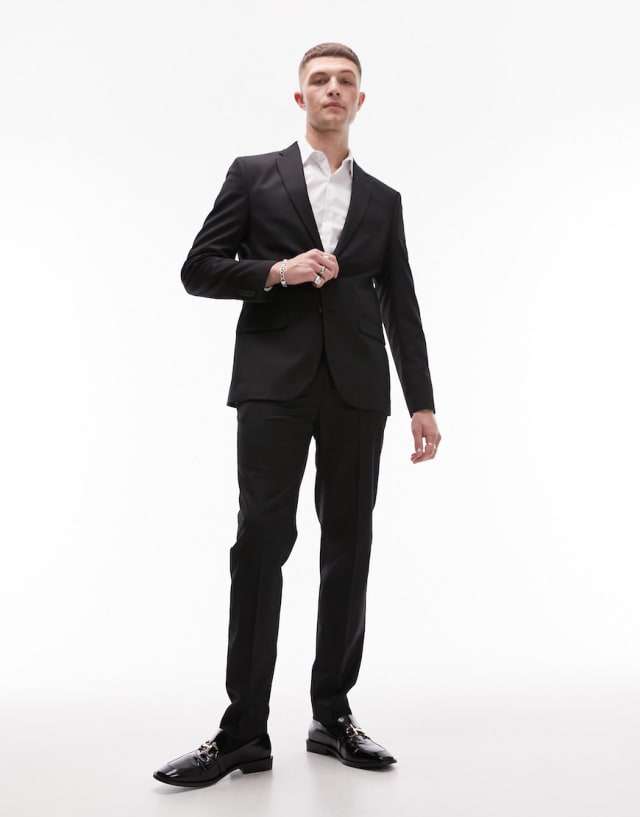 Topman - black wool slim suit