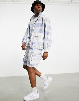 Topman co-ord bleach checked cargo shorts in blue