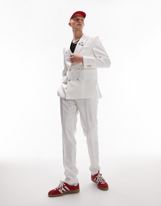 Topman boxy slim stripe suit in white