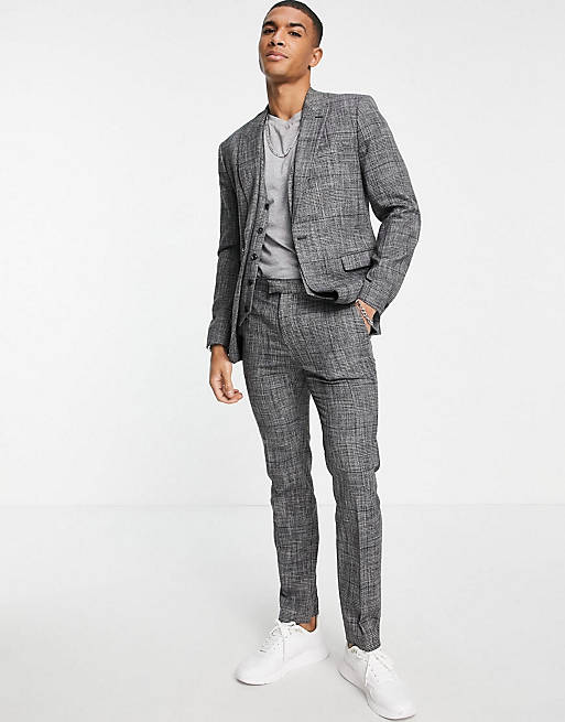 Topman skinny single breasted suit in grey check