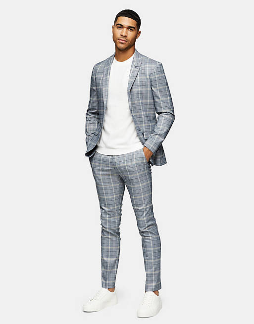 Topman check skinny fit suit and waistcoat in grey