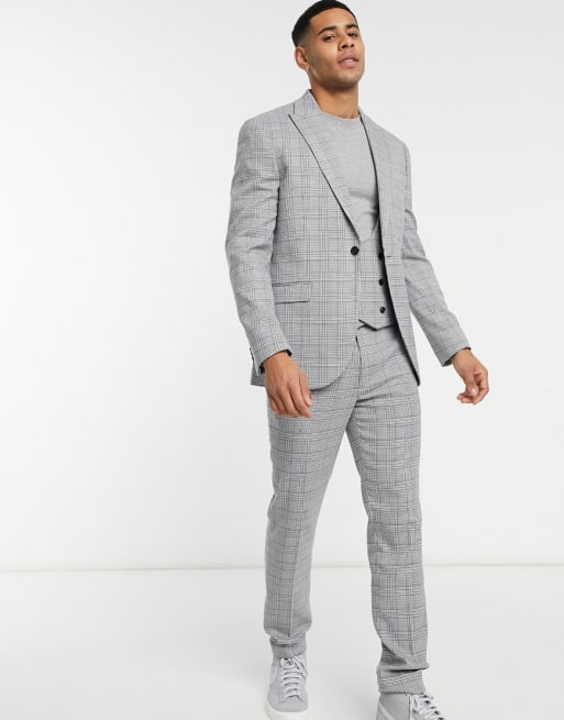 Topman double breasted suit waistcoat in grey check