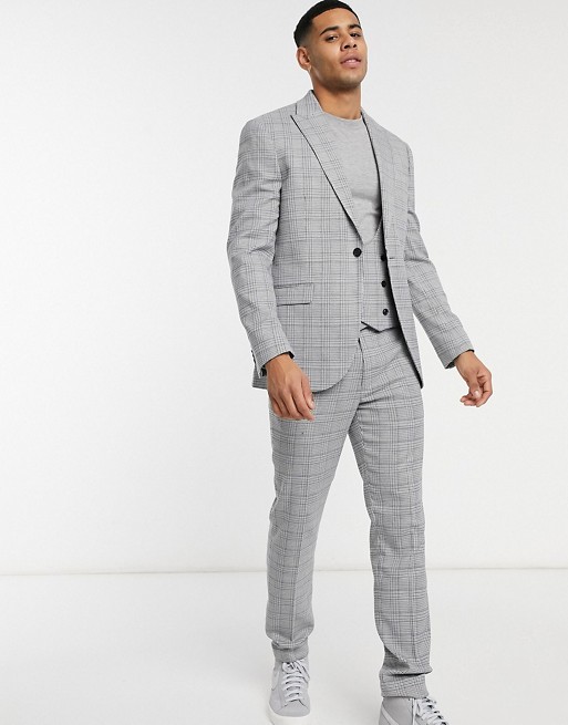 Topman check skinny suit in grey