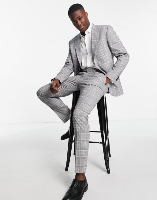 Topman check slim suit in grey, 1 of 3