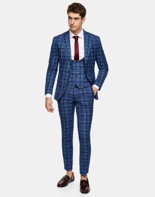 asos blue check suit