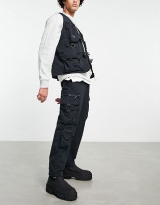 Topman co-ord gilet and cargo trousers in black