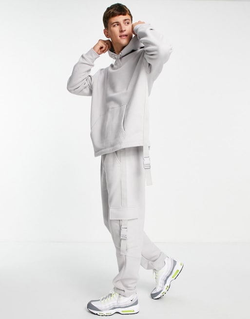 Topman co-ord hoodie with side web detailing in grey