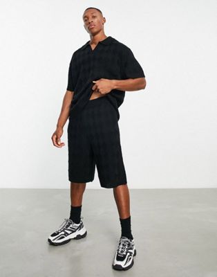 Topman co-ord jacquard knitted set in black