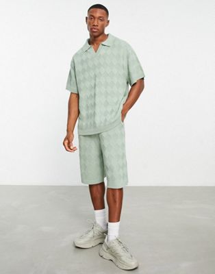 Topman co-ord jacquard knitted set in sage