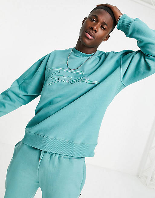 Topman co-ord signature embroidered sweat set in green