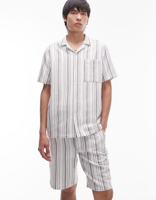 Topman - co-ord stripe textured shirt and short in ecru