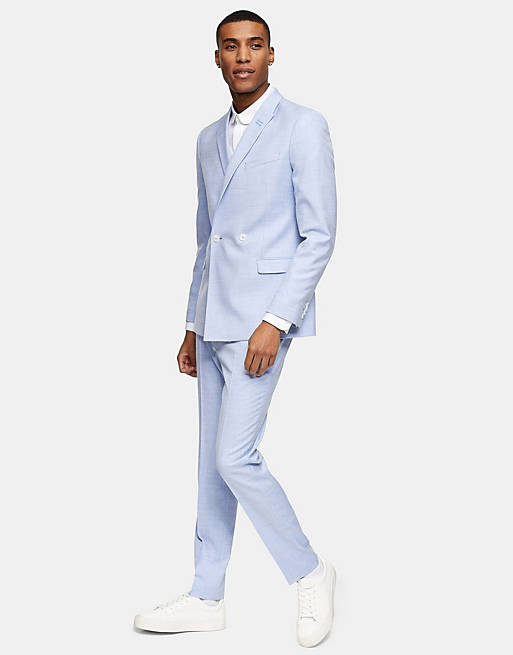Topman double breasted skinny fit suit with peak lapels in blue