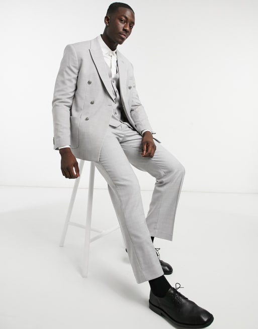 Topman double breasted slim suit in grey ASOS