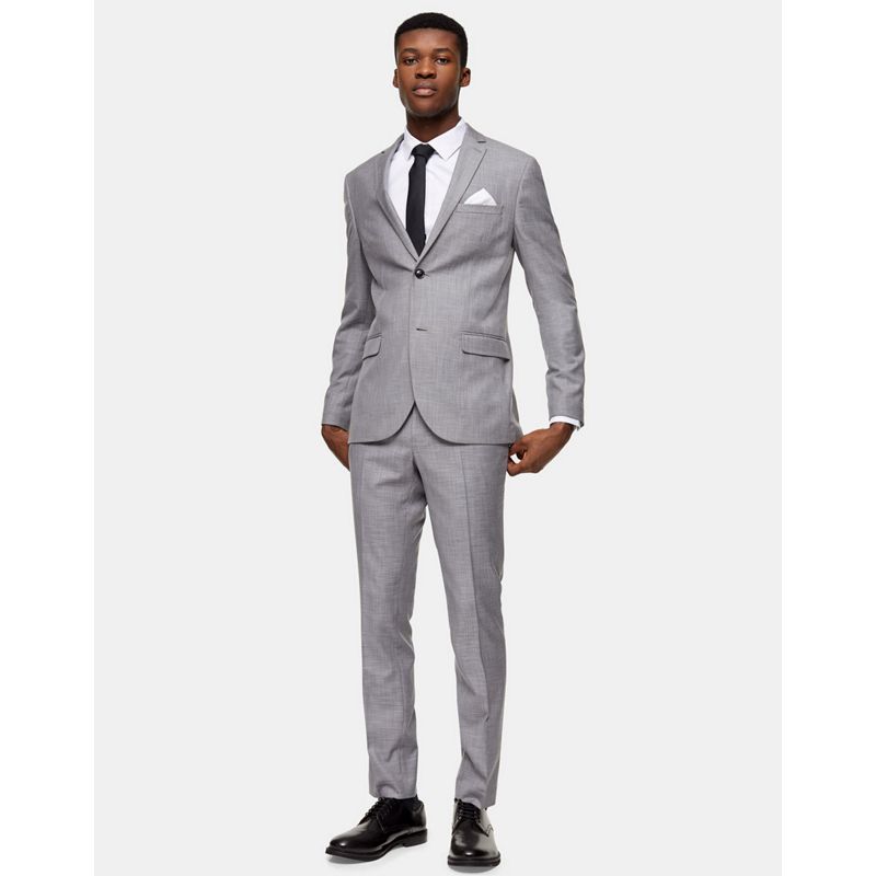 Topman – Einreihiger Anzug mit engem Schnitt und eingekerbtem Revers in Grau