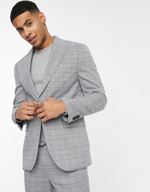 Topman – Eng geschnittener Anzug und Hose in Grau kariert